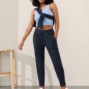 Athleta Attitude Pant Women's 6 TALL Navy Blue Ruched Pull-On Jogger Pants